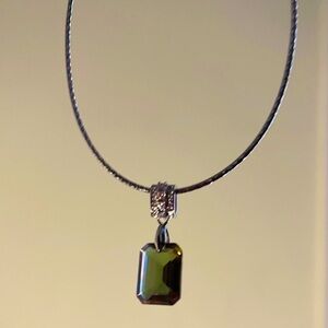 Zultanite Frameless Pendant And Rhodium Flexible Cord Necklace/Choker